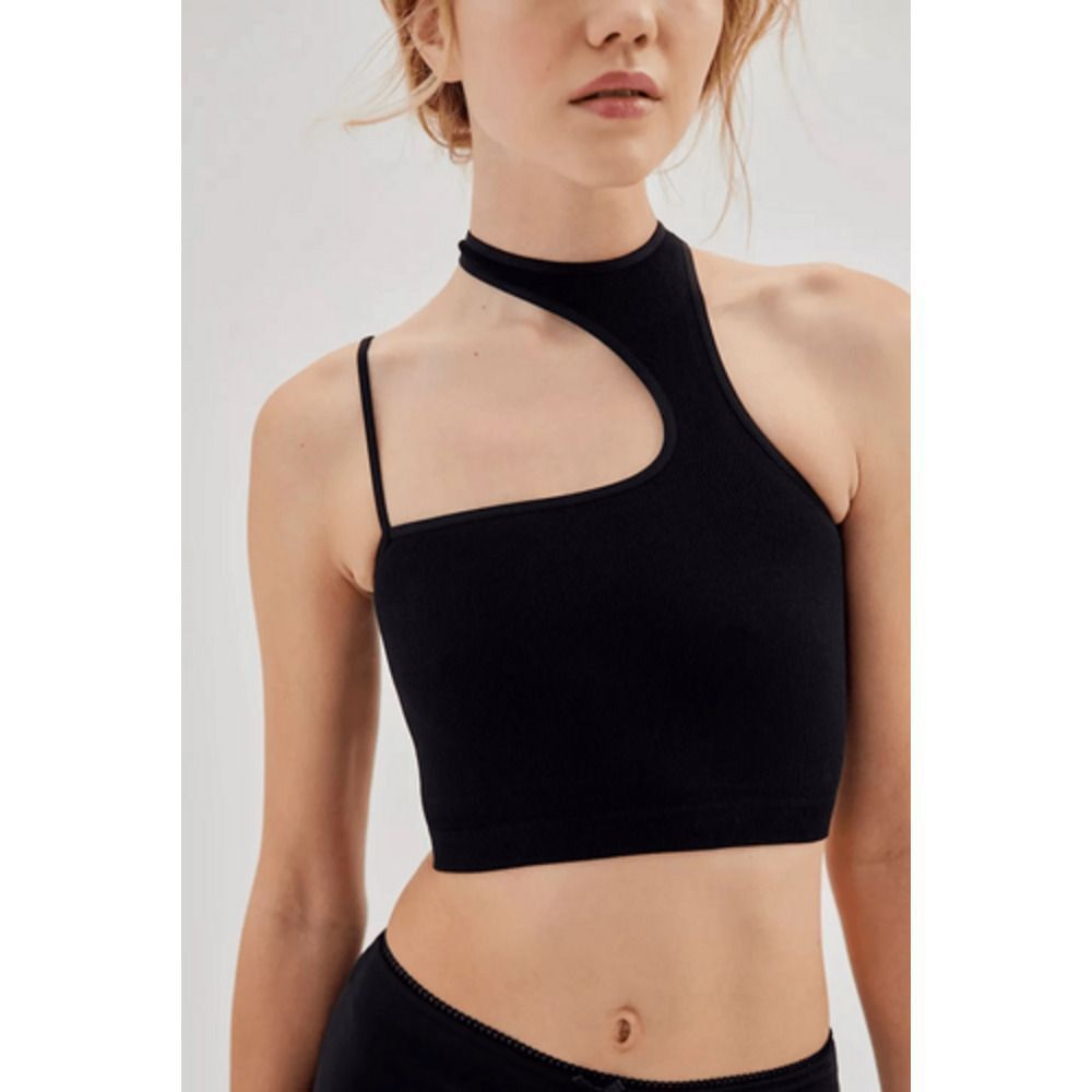 UO Out from Under Out From Under Rowan Seamless Asymmetrical Bra Top Black‎ Size